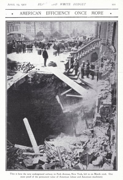 Sammenbrud af en del af undergrundstunnelen på Park Avenue, New York City, USA, 22. marts 1902 (s/h foto) af American Photographer (after)