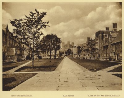 Princeton University: Henry og Foulke Hall; Blair Tower; Klasse fra 1901 og Laughlin Halls (s/h-billede) af American Photographer (after)