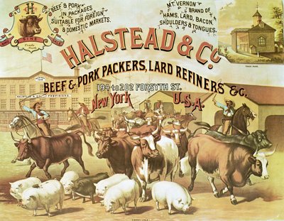 Okse- og svinekødspakker, ca. 1880 (farve litho) af American Photographer