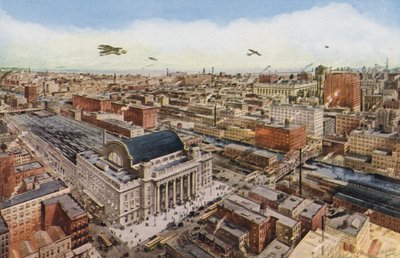 Chicago: Udsigt i fugleperspektiv over Chicagos forretningsdistrikt (farvefoto) af American Photographer