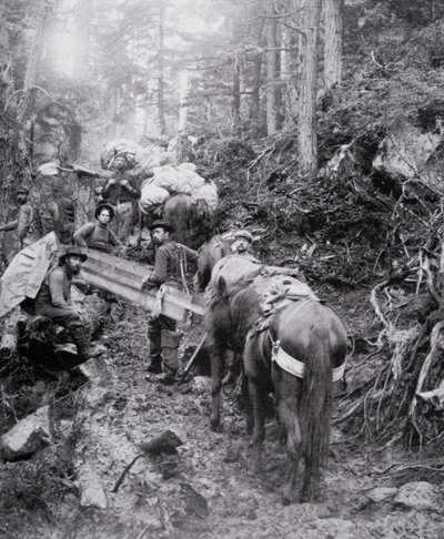 Klatring af Dyea Trail på vej til Chilkoot Pass under Klondike Gold Rush (1897-98) (s/h foto) af American Photographer