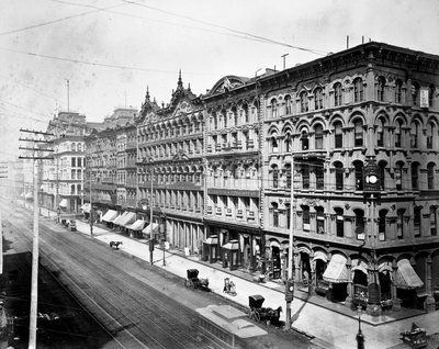 Østsiden af State Street ser mod nord fra Madison Street, Chicago, ca. 1878 af American Photographer