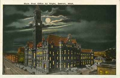 Main Post Office by Night, Detroit, Michigan (farvefoto) af American Photographer