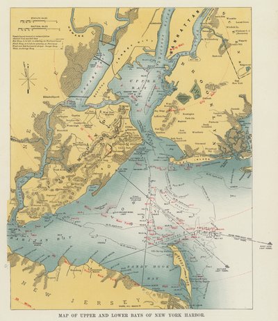 Kort over Upper og Lower Bays of New York Harbor (s/h foto) af American Photographer