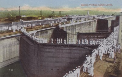 Panamakanalen, sejlere besøger Gatun-slusen (farvefoto) af American Photographer