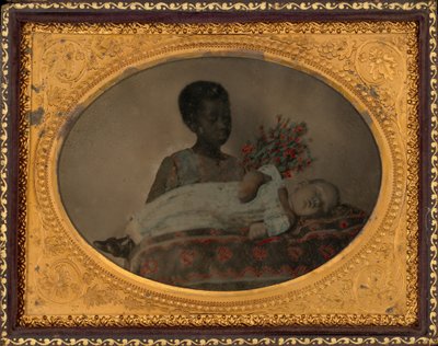 Portræt af en pige og et postmortalt barn,ca. 1860 (foto) af American Photographer