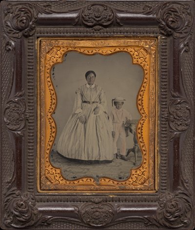 Portræt af en kvinde og en dreng,ca. 1863 (foto) af American Photographer