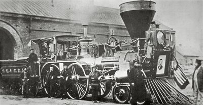 Lokomotivet, der trak Abraham Lincolns begravelsestog (1809-65) i 1865 (s/h foto) af American Photographer