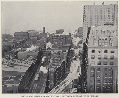 Hvor Sixth and Ninth Avenue Elevated Railroad Lines divergerer (s/h foto) af American Photographer