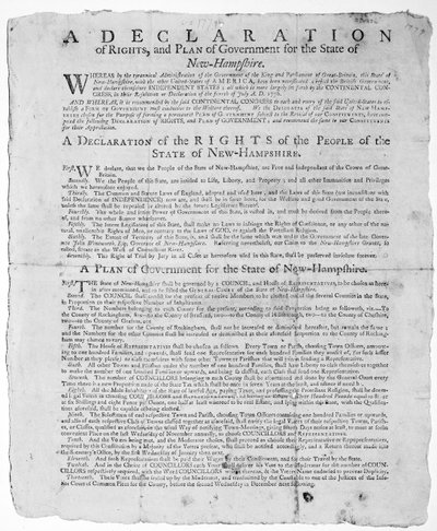 En erklæring om rettigheder og regeringsplan for staten New Hampshire, 1779 (tryk) af American School