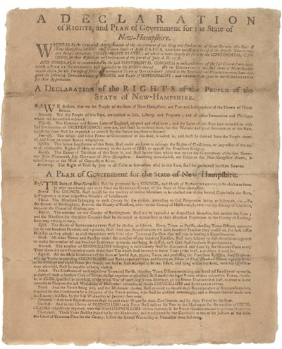 En erklæring om rettigheder og en bøn fra regeringen for staten New Hampshire, 1779 af American School