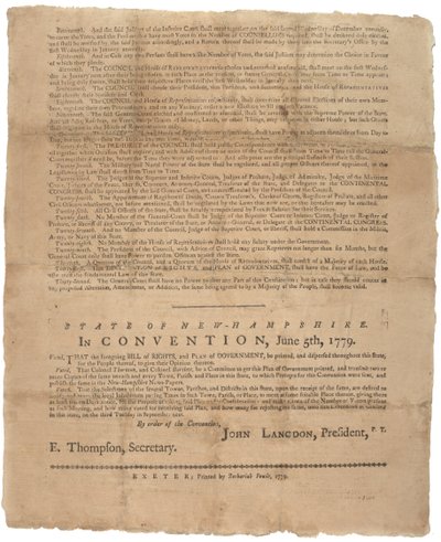 En erklæring om rettigheder og en bøn fra regeringen for staten New Hampshire, 1779 af American School
