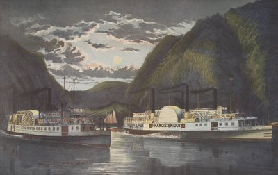 En nat på Hudson - Gennem ved dagslys , udg. 1864, Currier & Ives af American School