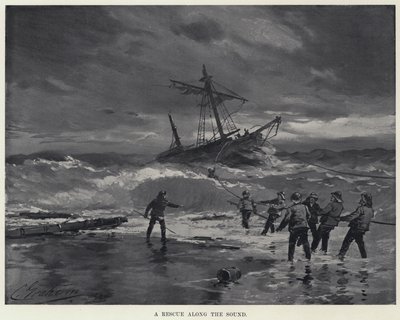 En redning langs Øresund (litho) af American School