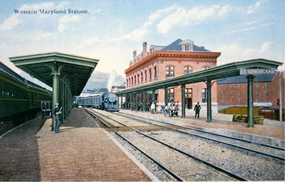 Et postkort fra Western Maryland Station, Cumberland, Maryland (farve litho) af American School