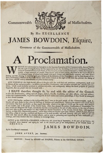 En proklamation, 2. september 1786 af American School