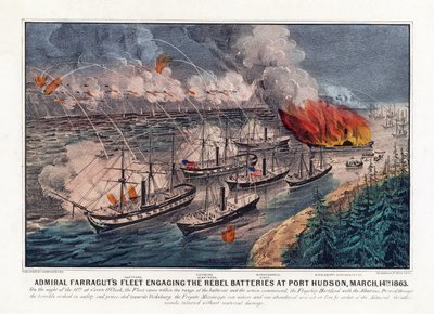 Admiral Farraguts flåde engagerer rebelbatterierne i Port Hudson, 14. marts af American School