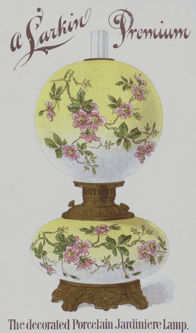Annonce for Larkin Premium dekorerede jardiniere lamper i porcelæn (chromolitho) af American School