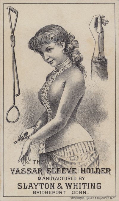 Annonce for Vassar ærmeholder, fremstillet af Slayton & Whiting, Bridgeport, Connecticut, USA (farve litho) af American School