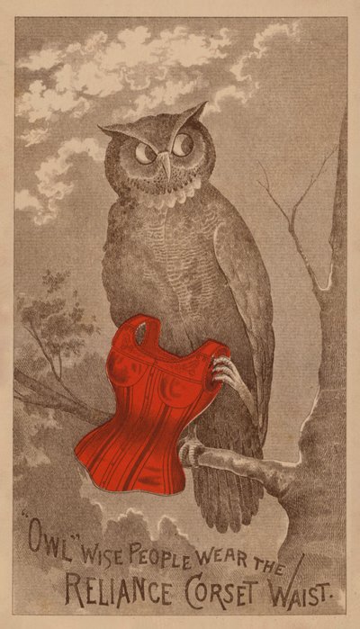 Reklamekort for Reliance-korsetter (farvelitografi) af American School