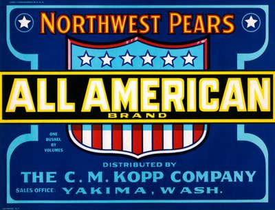 Frugtkasselabel fra alle amerikanske mærker, ca. 1920 (litografi) af American School
