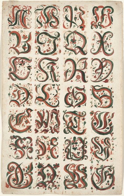 Alfabet, Fraktur Maleri, c.1825-50 af American School