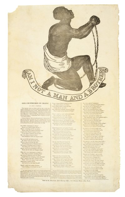 Er jeg ikke en mand og en bror?, ca. 1837 (trægravering på vævet papir) af American School