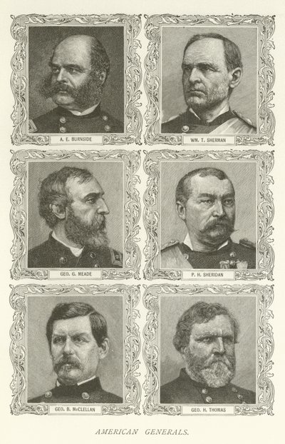 American Generals, A E Burnside, William T Sherman, George G Meade, PH Sheridan, George B McClellan, George H Thomas af American School