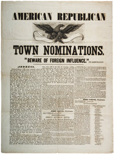 American Republican Town Nominations: Pas på udenlandsk indflydelse, ca. 1845 af American School