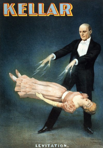 Amerikansk plakat for showet af tryllekunstneren Harry Kellar (1849 - 1922): "" Levitation"" af American School