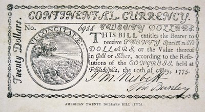 Amerikansk tyve dollarseddel fra 1775 (litho) af American School