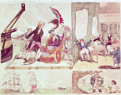 En gammel filosof underviser sin gale søn i økonomiske projekter, ca. 1807 (blæk og wc på papir) af American School