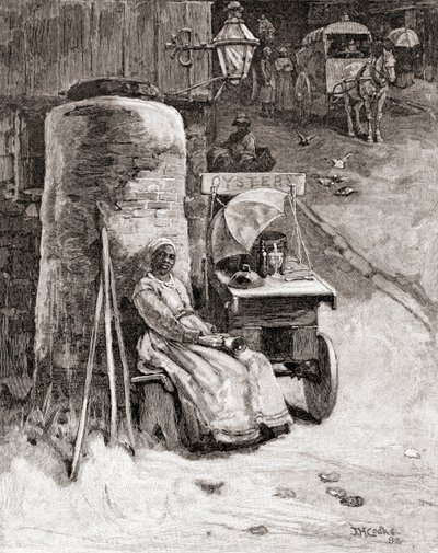 En østerssælger med sin vogn nær Washington Navy Yard, Washington D.C., i det 19. århundrede, fra 
