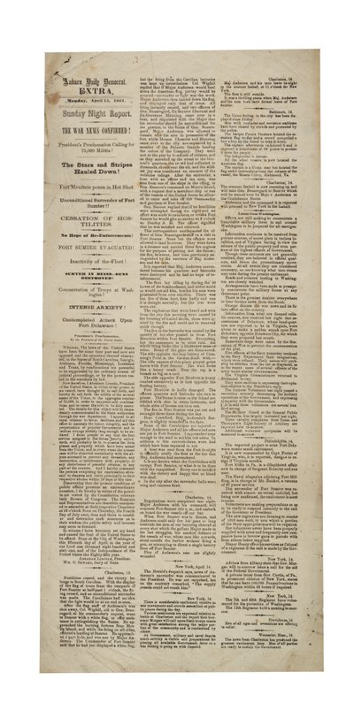 Auburn Daily Democrat Extra vedr.: Fort Sumter, 15. april 1861 af American School