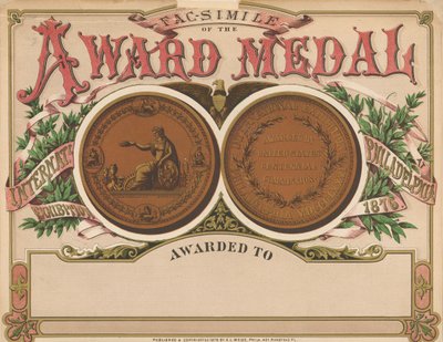 "Award Medal", Centennial Exhibition Scrapbook, 1876 af American School