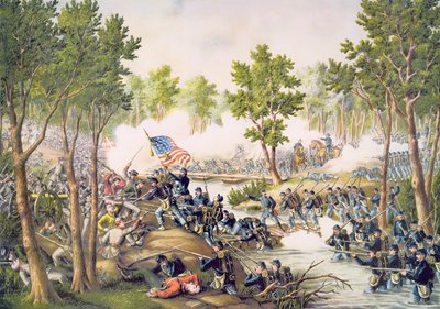 Slaget ved Spottsylvania, maj 1864, indgraveret af Kurz & Allison af American School
