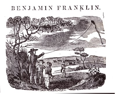 Benjamin Franklin (1706-90) udfører sit drageeksperiment af American School