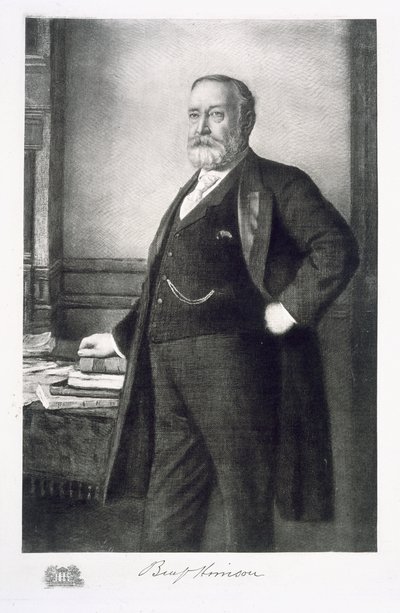 Benjamin Harrison (1833-1901), 23. præsident for Amerikas Forenede Stater, pub. 1901 (fotogravure) af American School