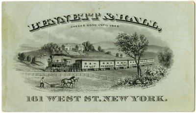 Bennett & Hall handelskort [recto], 1882 (graveret litografi [fartkort]) af American School