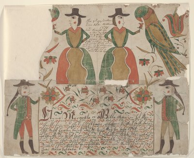 Fødsels- og dåbsattest for Anna Margräta Willeman, Fraktur maleri, ca. 1810 (pen & blæk med wc på papir) af American School