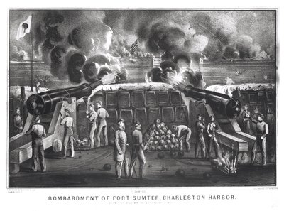 Bombardement af Fort Sumter, Charleston Harbor fra Fort Moultrie, 12. og 13. april 1861, pub. af Currier og Ives af American School