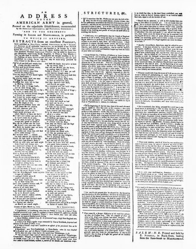 Bredside med adresse til den amerikanske hær, Salem, 1775 (tryk) af American School