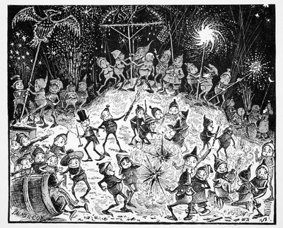 Brownies, fra The World Guide to Gnomes, Fairies, Elves and Other Little People af Thomas Keightley (1789-1872) Udgivet 1880, (BW Engraving) af American School