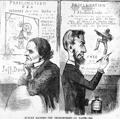 Butler Hanged, The Negro Free, på papir, 1863 af American School