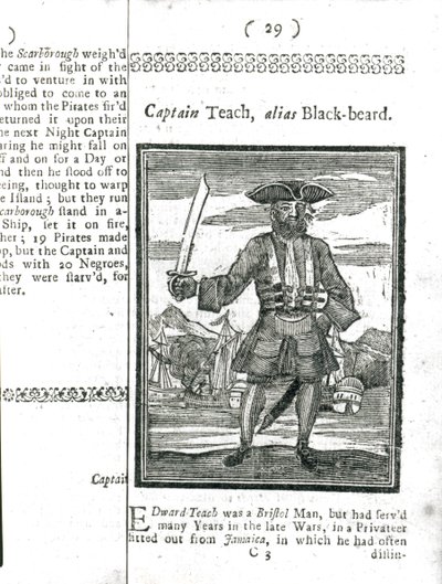 Kaptajn Teach, Alias Black Beard, fra historie og liv for alle de mest berygtede pirater og deres besætninger, London, 1725 af American School