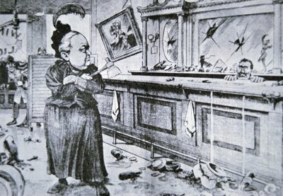 Carry Nation med sin økse, ca.1905 (litografi) af American School