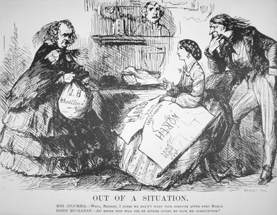 Tegnefilm i Vanity Fair Magazine, der satirerer det amerikanske folks afvisning af James Buchanan (1791-1868), 7. april af American School