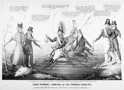 Kontant betaling - Ankomst af det franske kavaleri, udgivet af H.R. Robinson, New York, 1836 (indgraveret) af American School