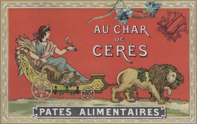 Ceres i en vogn, der trækkes af løver (farvelitografi) af American School