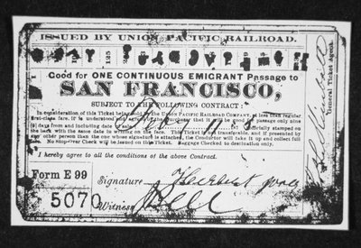 Billig emigrantjernbanebillet, ca. 1870 (litho) af American School